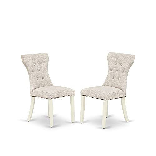 East West Furniture V-Style 7 Piece Set Consist of a Rectangle Dining Room Table with V-Legs and 6 Doeskin Linen Fabric Upholstered Chairs, 36x60 Inch, V096GA235-7