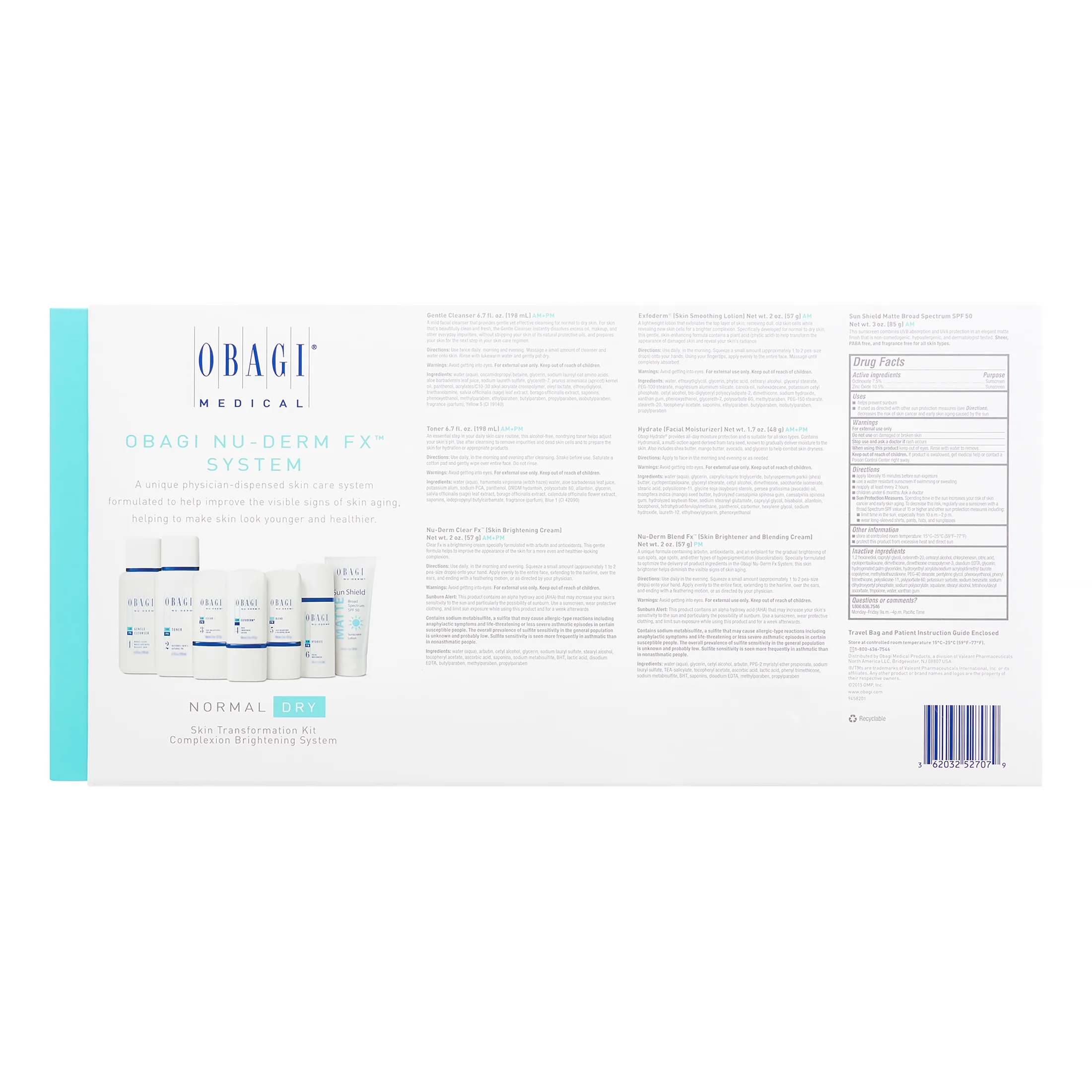 Obagi Nu-Derm Fx Complete Skincare System for Normal To Dry Skin, 7 Piece Skin Brightening System