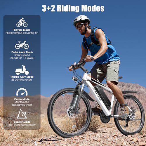Electric Bike for Adults, Peak 1000W Ebike, 50Miles 21.7MPH Adult Electric Bicycles, 26" Electric Mountain Bike 48V 374.4WH Battery, Commuter E Bike with Adjustable Stem, Fenders, 21 Speed
