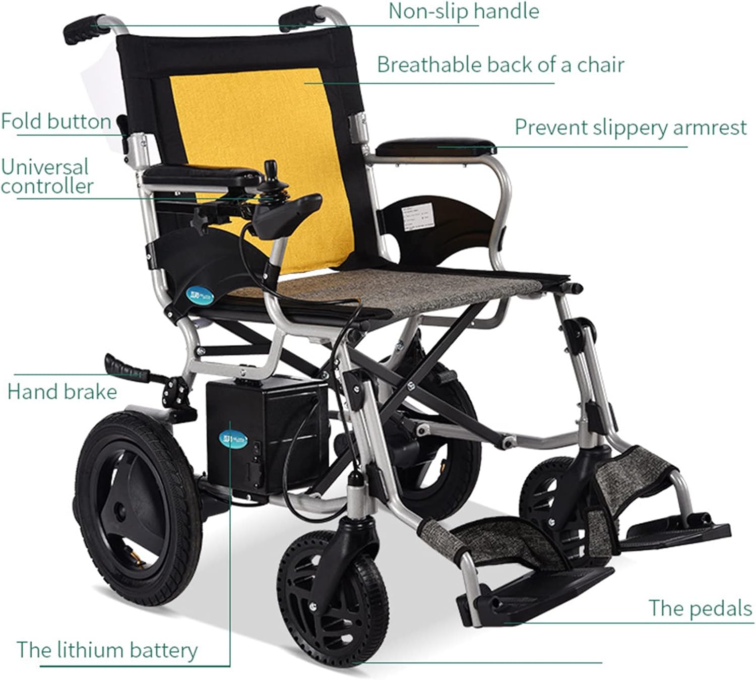Lightweight Electric Wheelchair, Folding Portable Travel Transport Scooter, Designed for Comfortable Safe Travel, Front and Rear Dual Control