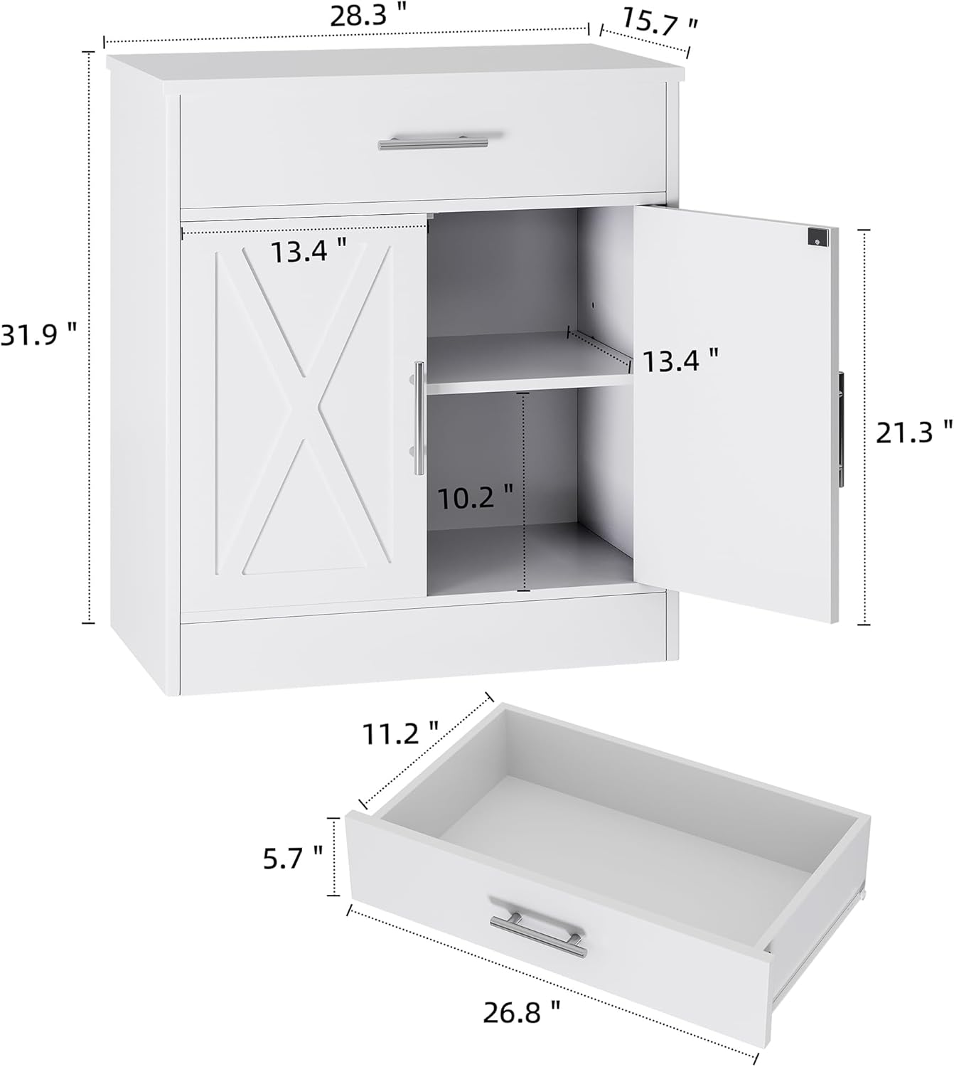 Shintenchi Modern Farmhouse Sideboard Buffet Cabinet with Storage with 2 Doors, Barn Doors Buffet Cabinet with Storage, Wood Coffee Bar Cabinet for Kitchen, Living Room,Ivory White