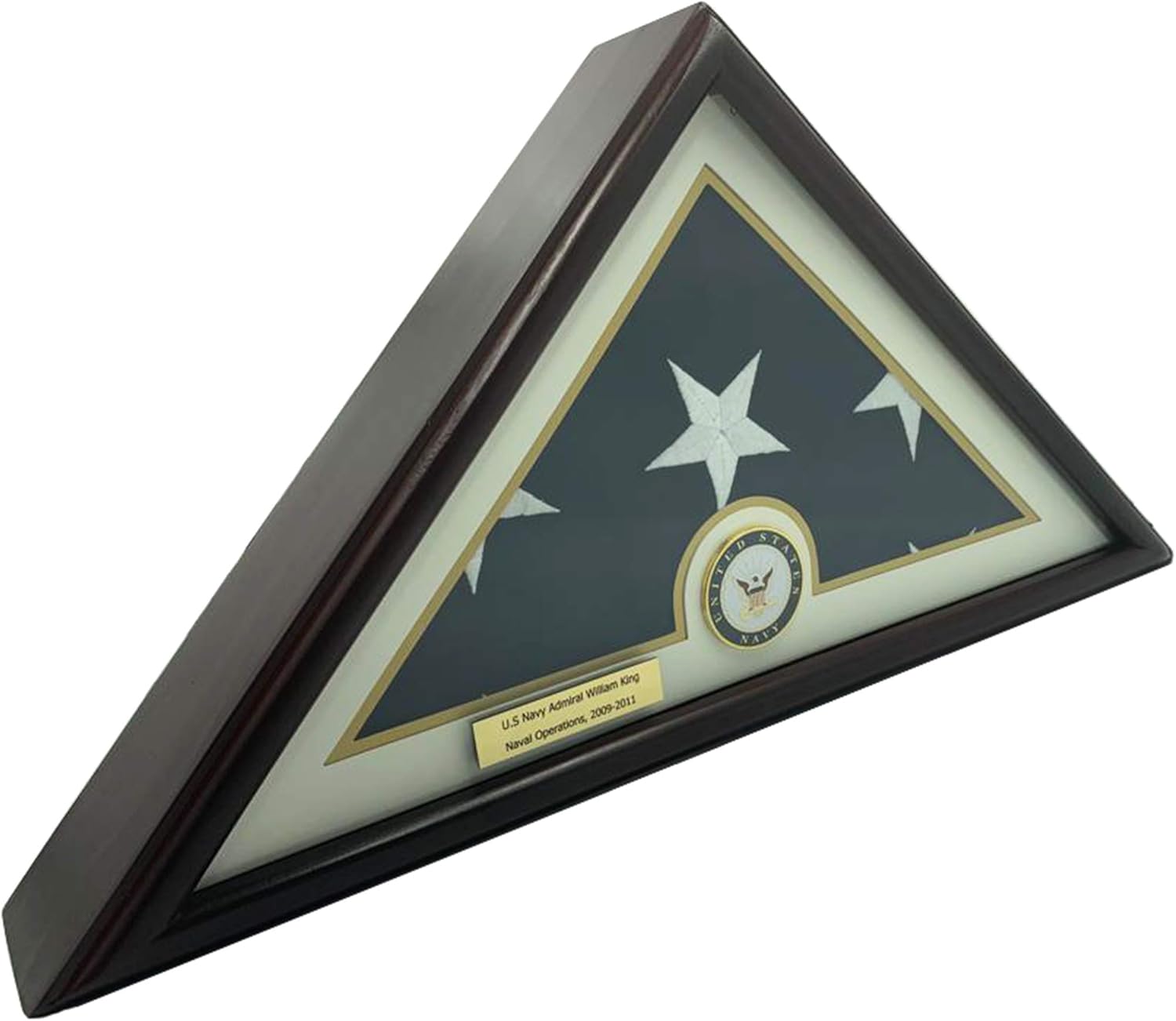 DECOMIL Flat Base 5x9 Flag Display Case for American Veteran Burial Flag - Solid Wood, Cherry Finish, Flag, with A Customized Name Plate, Marine