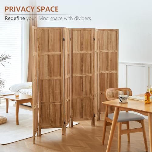 Wood Room Divider 4 Panel, 5.6 FT Tall Room Divider and Folding Privacy Screen, Partition Divider for Room Separation, Wooden Wall Divider Screen for Home Office Bedroom (Retro White)