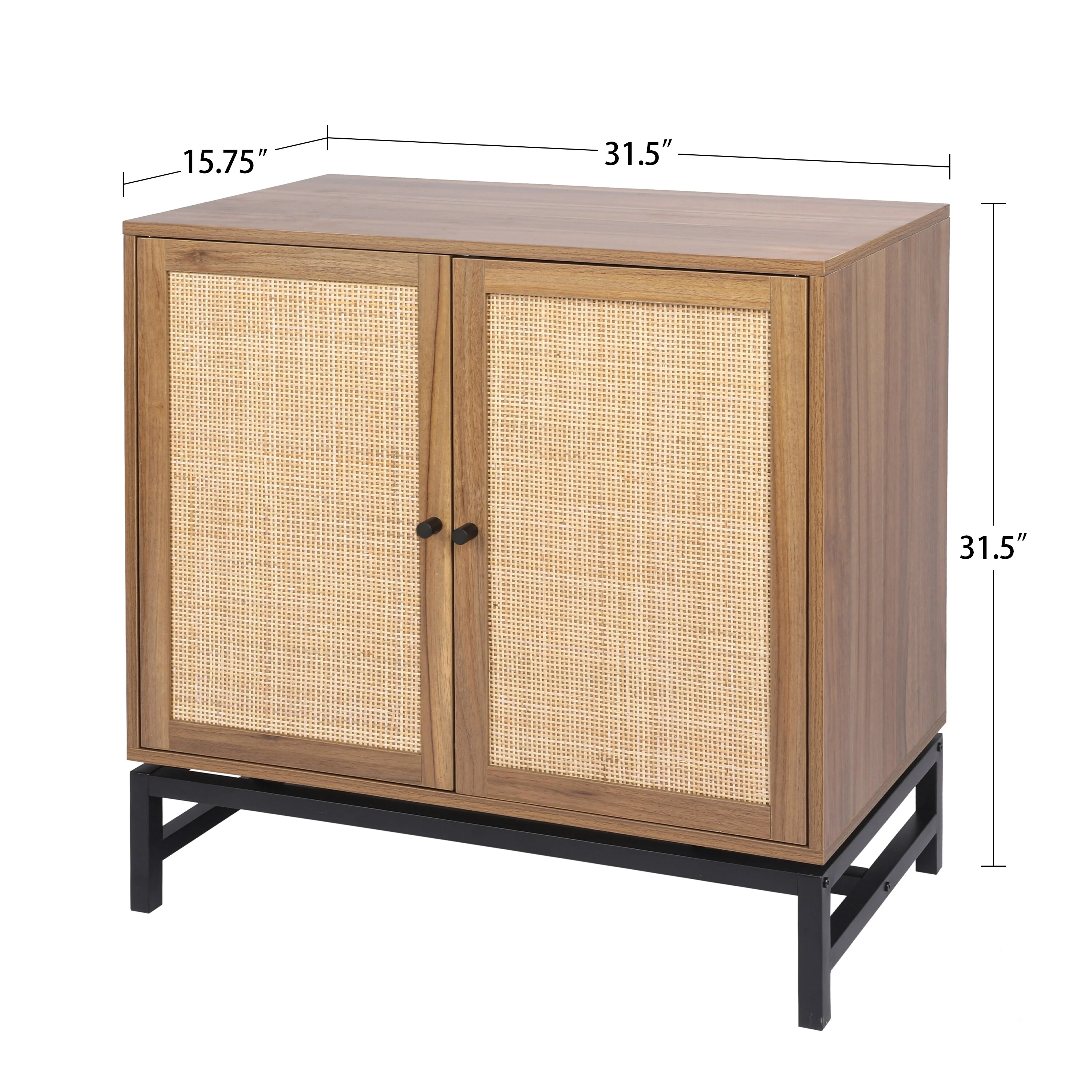 Natural Rattan Storage Cabinet with 2 Doors and 1 Adjustable Interior Shelf Walnut
