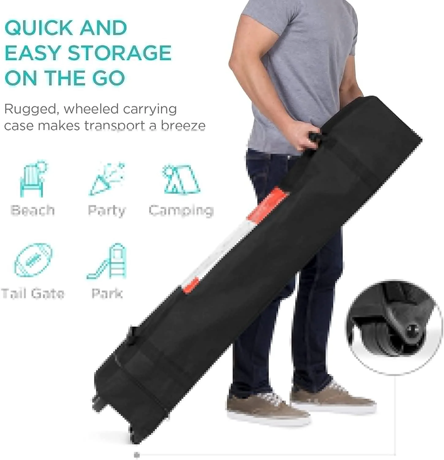 10x10ft 1-Person Setup Pop Up Canopy Tent Instant Portable Shelter w/ 1-Button Push, Straight Legs, Wheeled Carry Case, Stakes - Blue