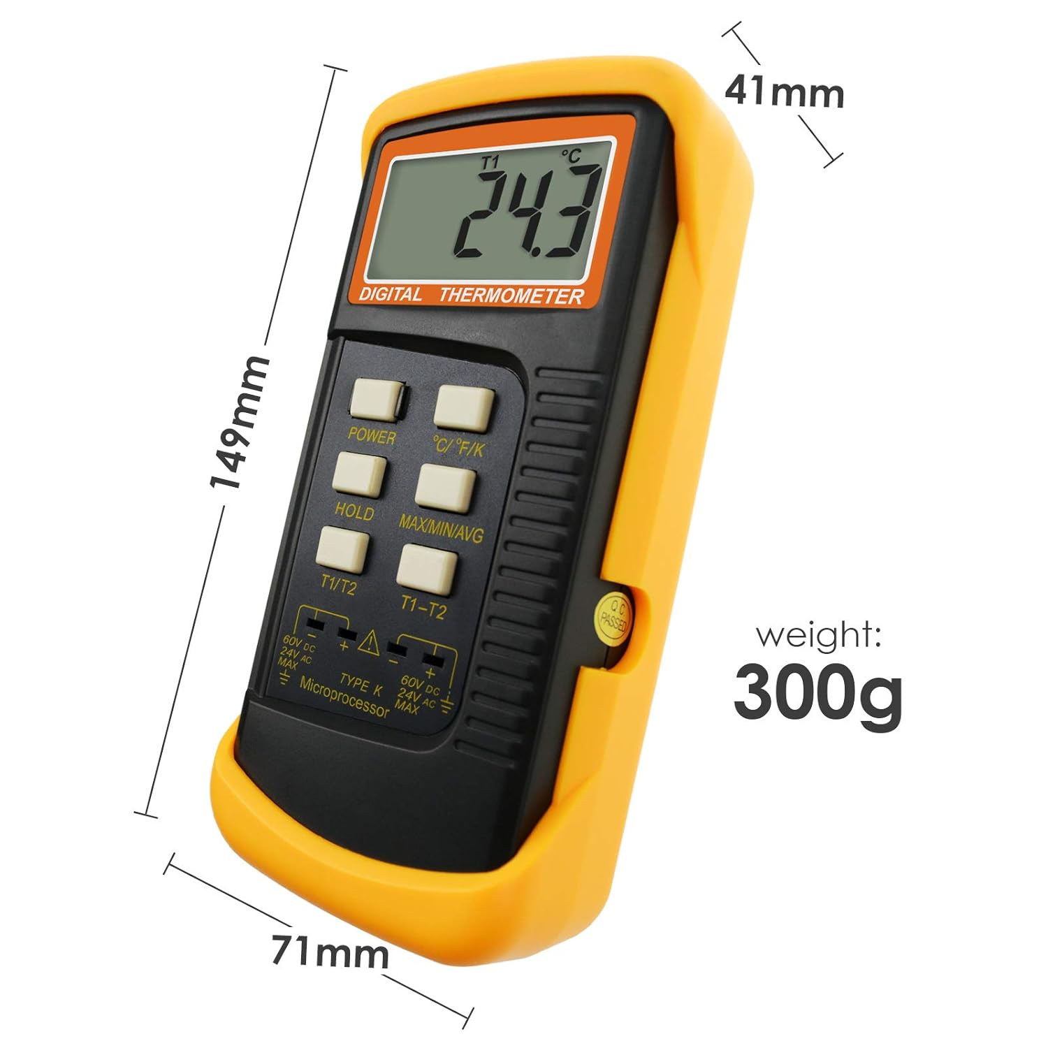 Digital 2 Channels K-Type Thermometer w/ 4 Thermocouples (Wired & Stainless Steel), -50~1300&deg;C (-58~2372&deg;F) Handheld Desktop High Temperature Kelvin Scale Dual Measurement Meter Sensor