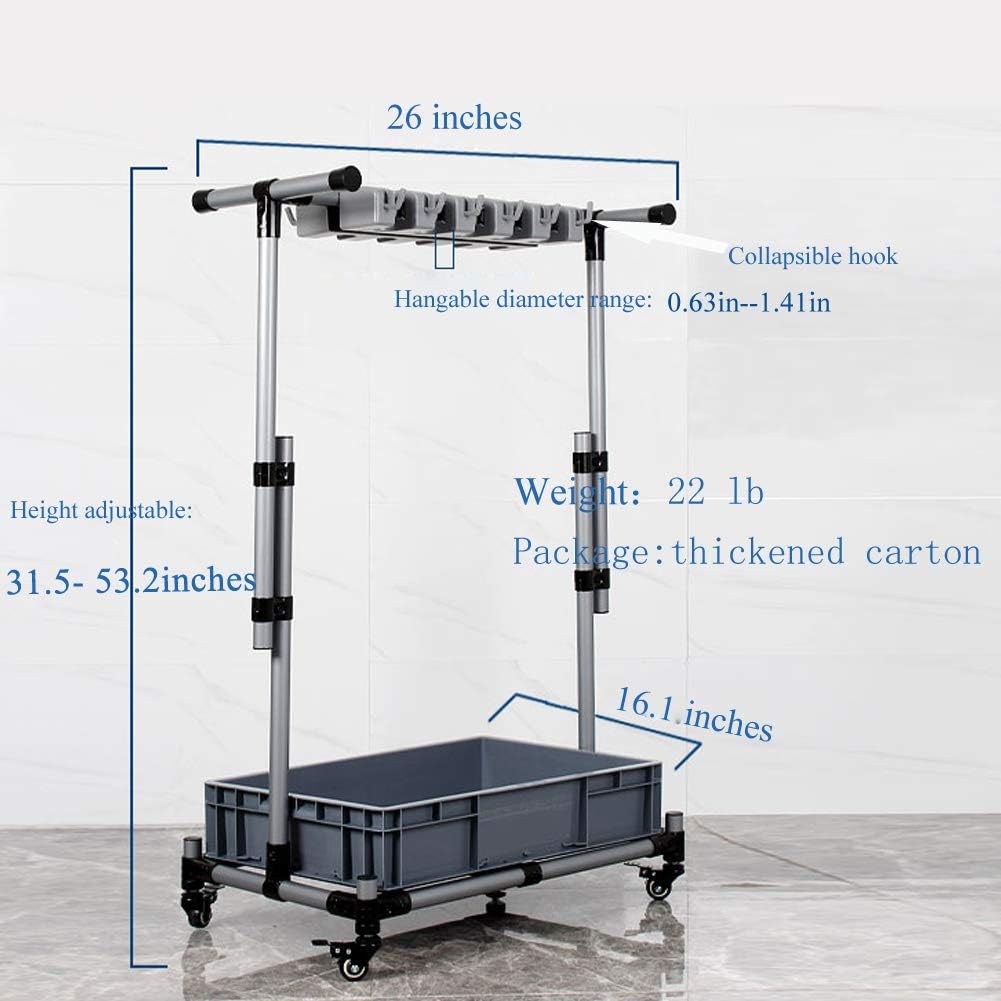 QTJH Broom And Mop Holder Put Wet Mops Movable Floor-Mounted Mop Rack Floor Standing Cleaning Tool Cart Storage For Garden Garage Schools, Hospitals, Factories, Hotels,Property Companies