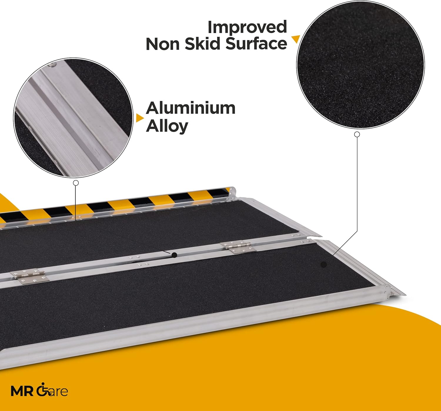 MR CARE Portable Wheelchair Ramp | Lightweight Foldable Ramps for Wheelchairs with Handle | Featuring Unique Yellow Reflective Caution Stickers | Perfect Wheel Chair Ramp for Home Steps (2FT)