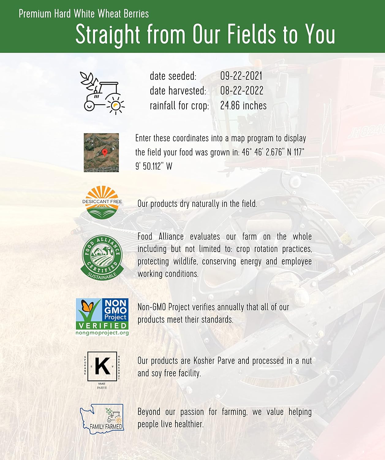Hard White Wheat Wheat Berries | 100 LBS | Desiccant Free | Sproutable | Non-GMO Project Verified | Kosher