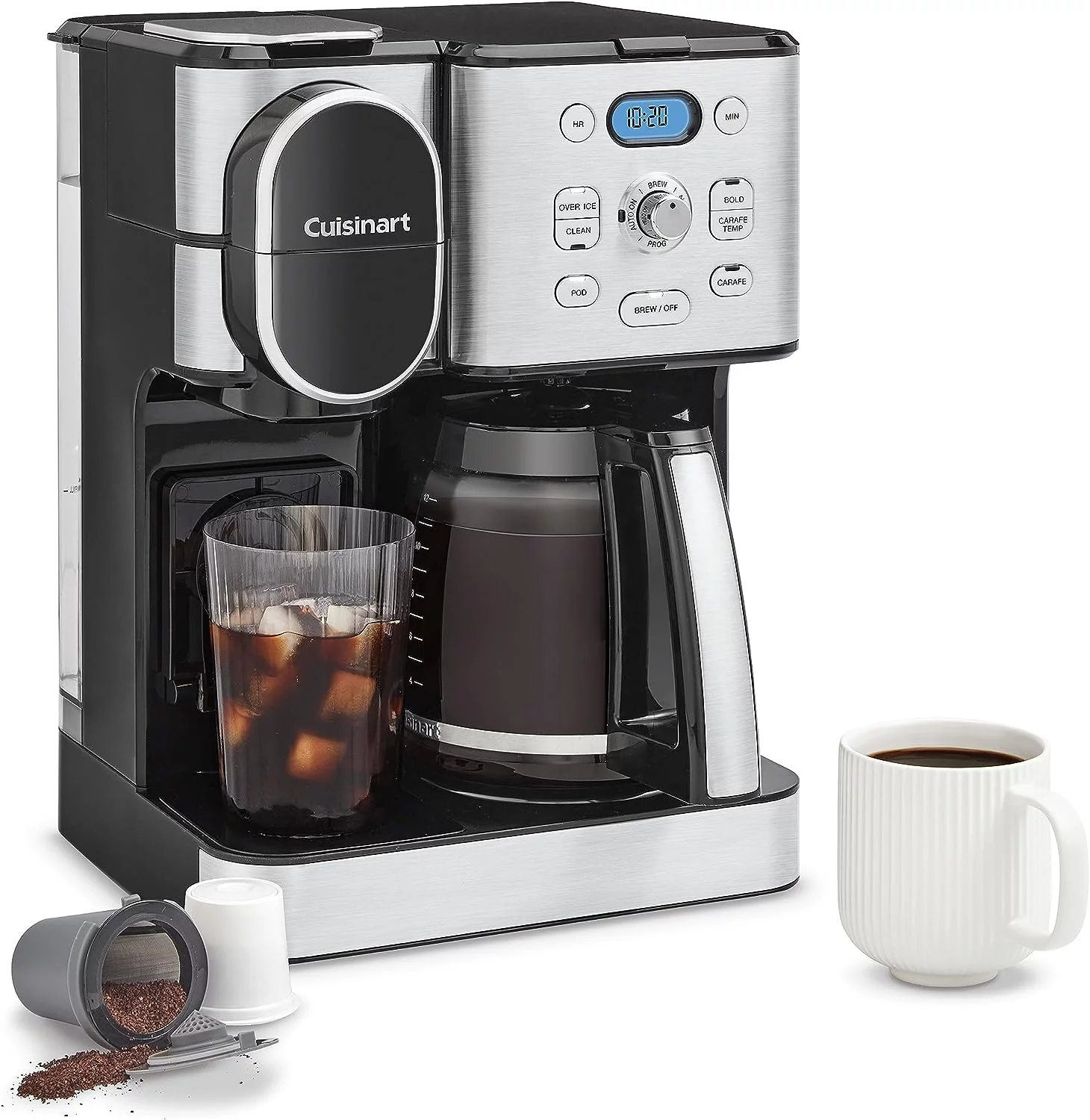 Cuisinart SS-15W Maker Coffee Center 12-Cup Coffeemaker and Single-Serve Brewer, White Stainless Steel