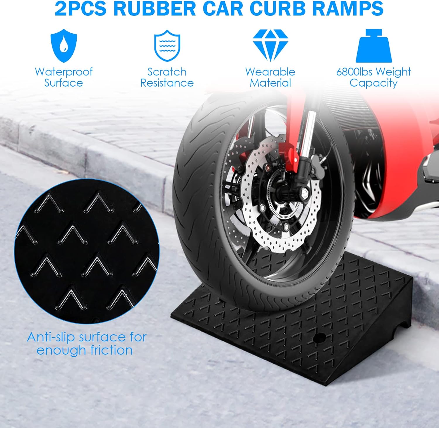 Goplus Rubber Curb Ramps, 6" H x 19" W Car Ramp Slope for Driveway Threshold Sidewalk Motorcycle, 4 Mounting Bolts Included, Pack of 2