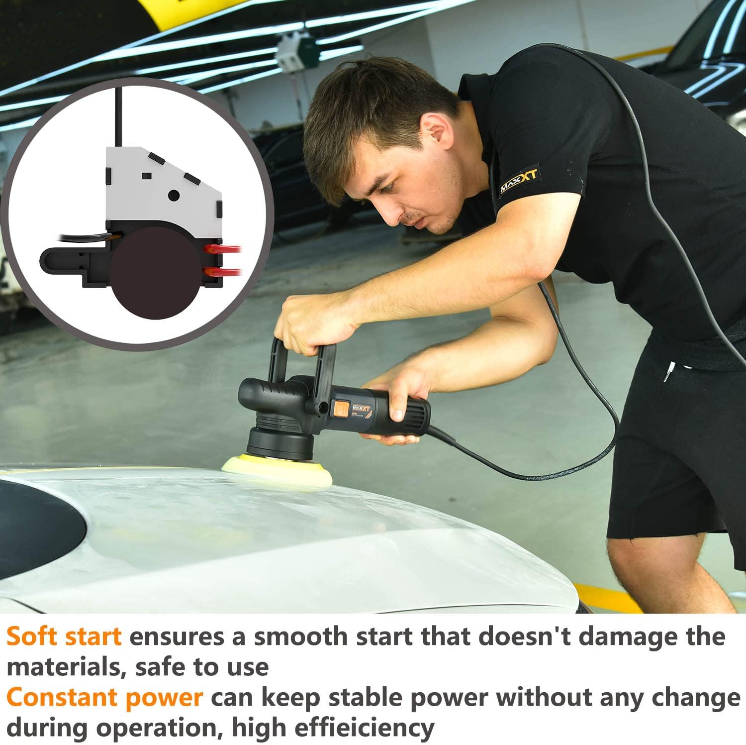 MAXXT Car Buffer Polisher Rotary Variable Speed Car Polishing Machine 7 Inch Car Detailing Kit with D and Side Handle, Woolen fleece hood, Terry polishing bonnet, Sanding discs