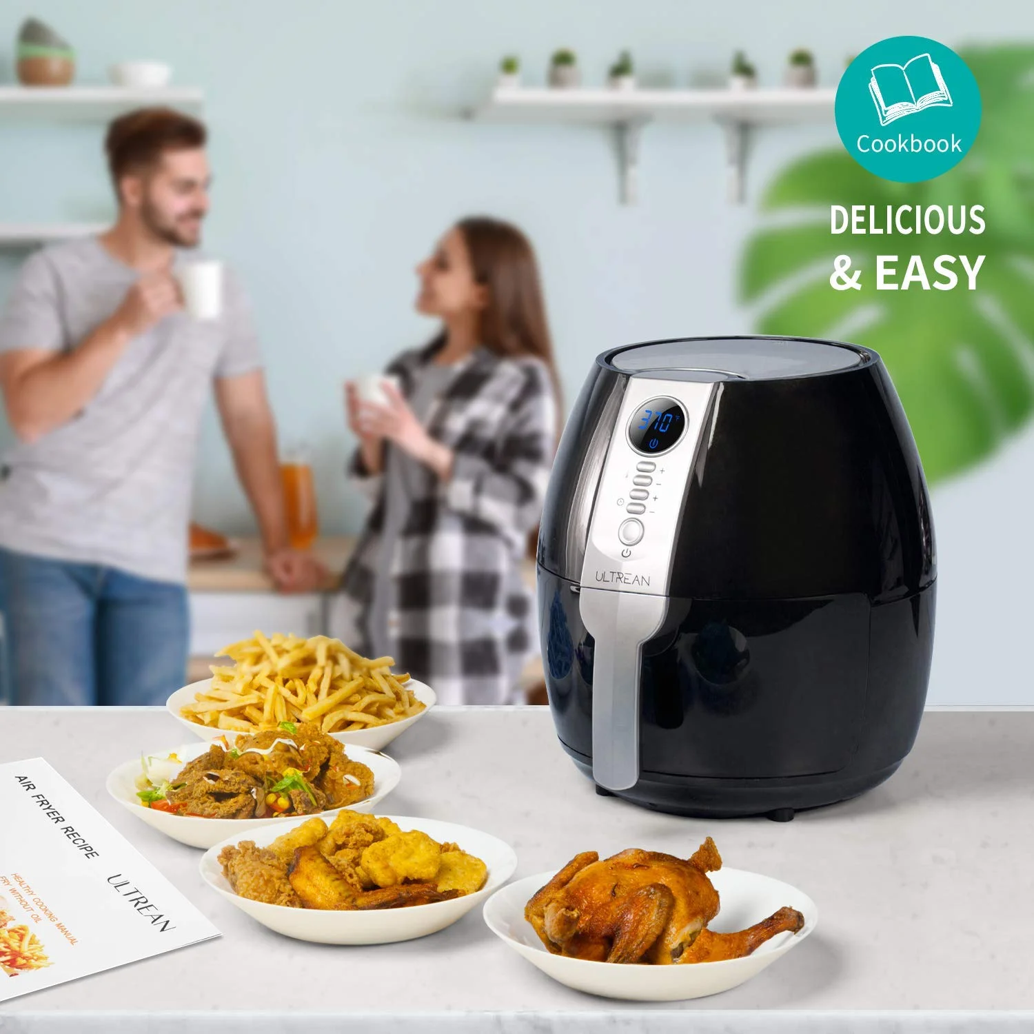 Ultrean Air Fryer, 4.2 Quart Electric Hot Airfryer Oven Oilless Cooker with LCD Digital Screen and Nonstick Frying Pot, UL Certified, 1-Year Warranty, 1500W (Black)