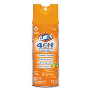 Clorox 4-in-One Disinfectant u0026 Sanitizer, Citrus, 14oz Aerosol, 12/Carton