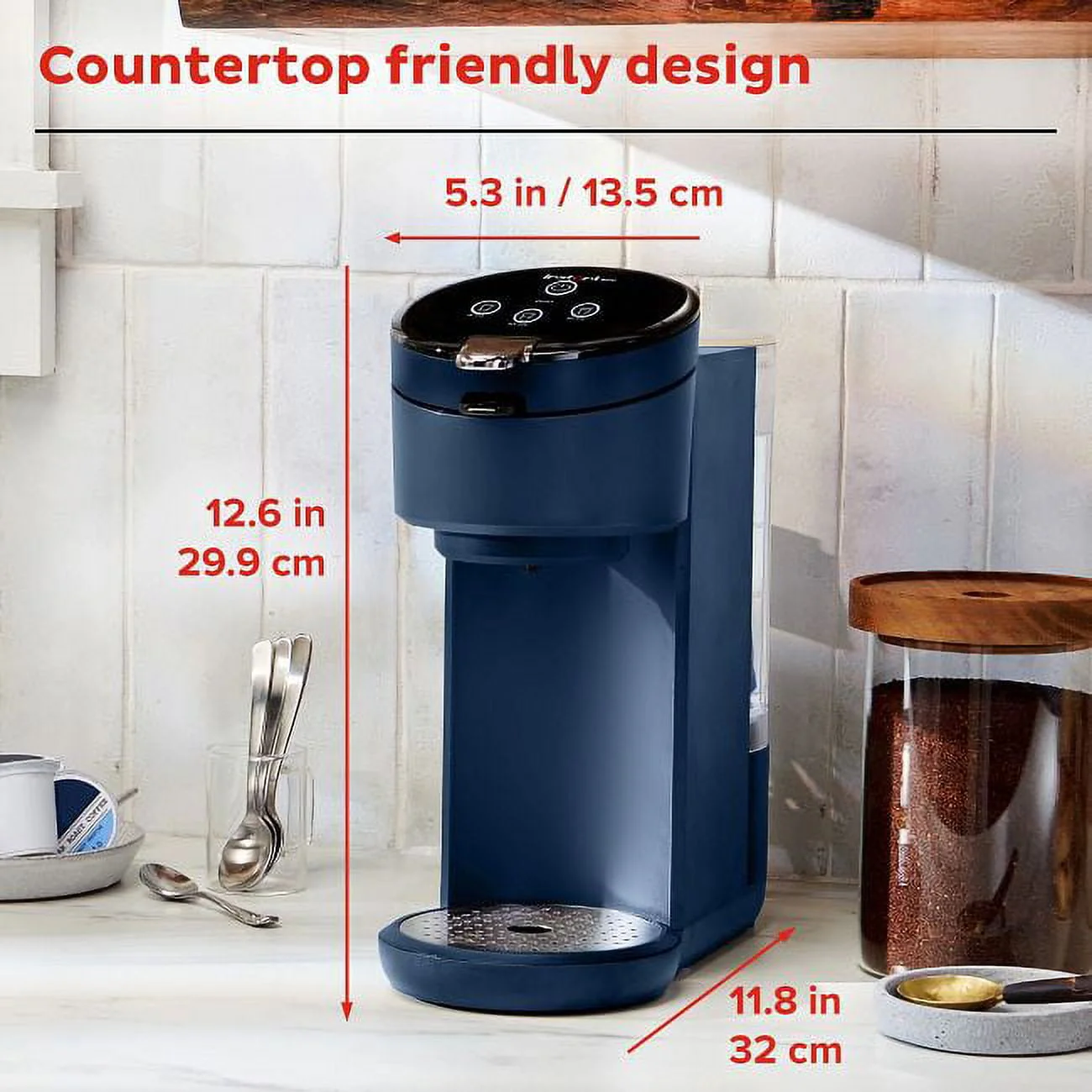 Instant Solo 2-in-1 Single Serve Coffee Maker for Ground Coffee or K-Cup Pods with 3 Brew Sizes, Maroon Red