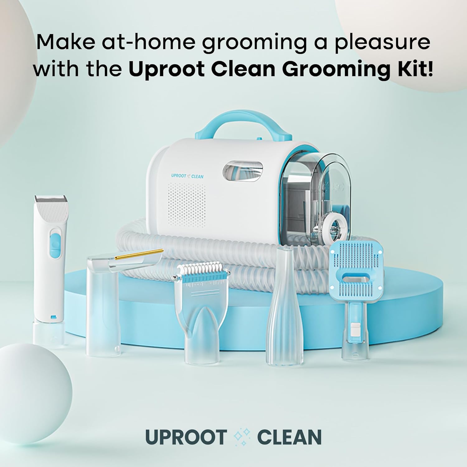 Uproot Clean Pet Grooming Vacuum Kit 7 in 1 - Cat & Dog Hair Vacuum Groomer with Brush, Detangle, Deshed, Trim, Clean, & Dry Attachments - Complete Cat & Dog Grooming Vacuum for Shedding Pets