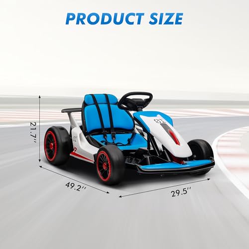 24V Electric Go Kart, Drifting Car Battery Powered Ride on Car with Powerful Motor for Kids 6-12 Years Old, Kids Go Kart with Slow Start, Music, Safety Belt,Max Load 110lbs for Boys and Girls
