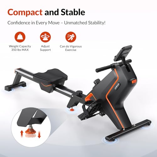 Magnetic Rowing Machines for Home (R05), Water Rowing (R10), 16 Levels of Quiet Resistance Foldable Compact Rowing Machine 350 LB Weight Capacity with Bluetooth, App Supported, Tablet Holder