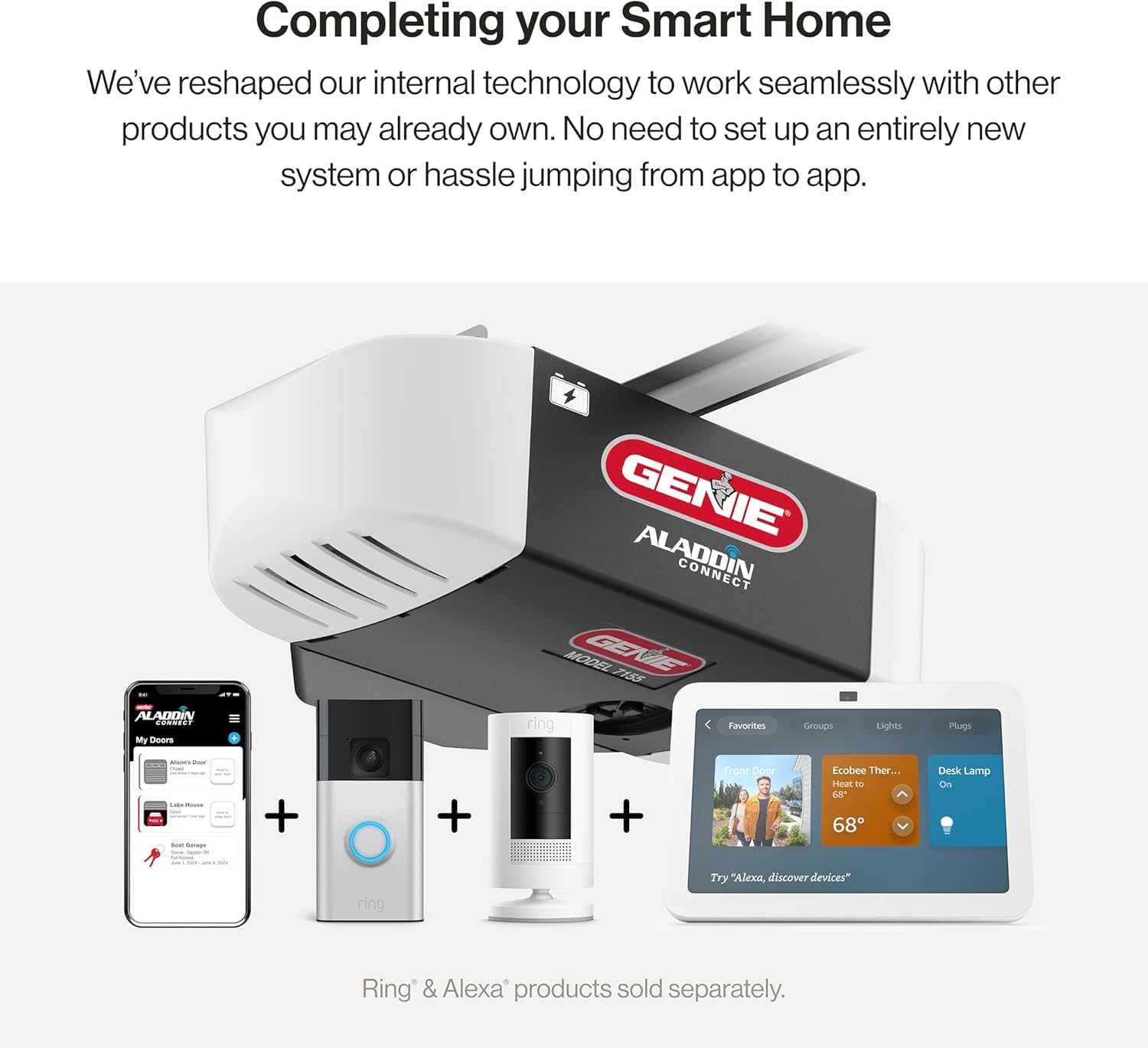 Genie 7155-TKV Smart Garage Door Opener StealthDrive Connect - Ultra Quiet opener, WiFi, Battery Backup - Works with Alexa & Google Home,Black/White
