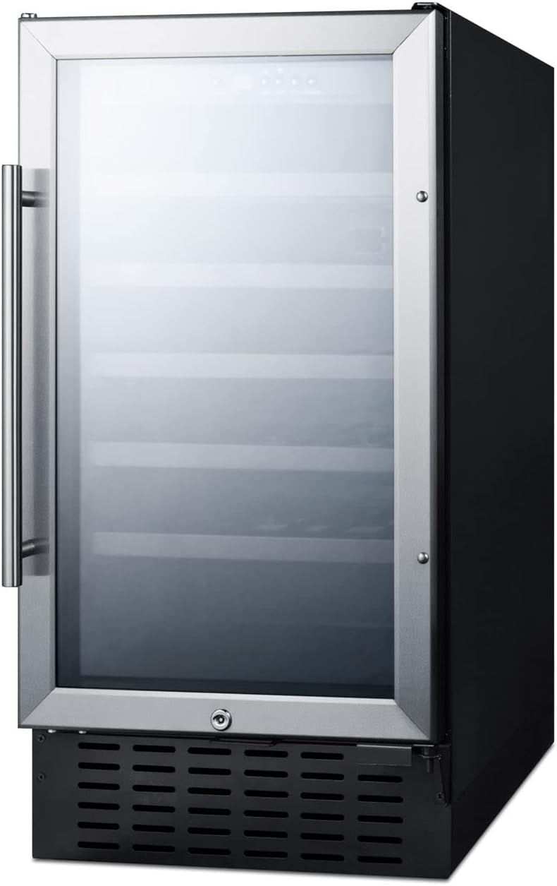 Summit SWC1840BADA 18"" ADA Compliant Built-In Wine Cellar with 34 Bottle Capacity Black Cabinet 5 Wood Shelves and Automatic Defrost in Stainless Steel