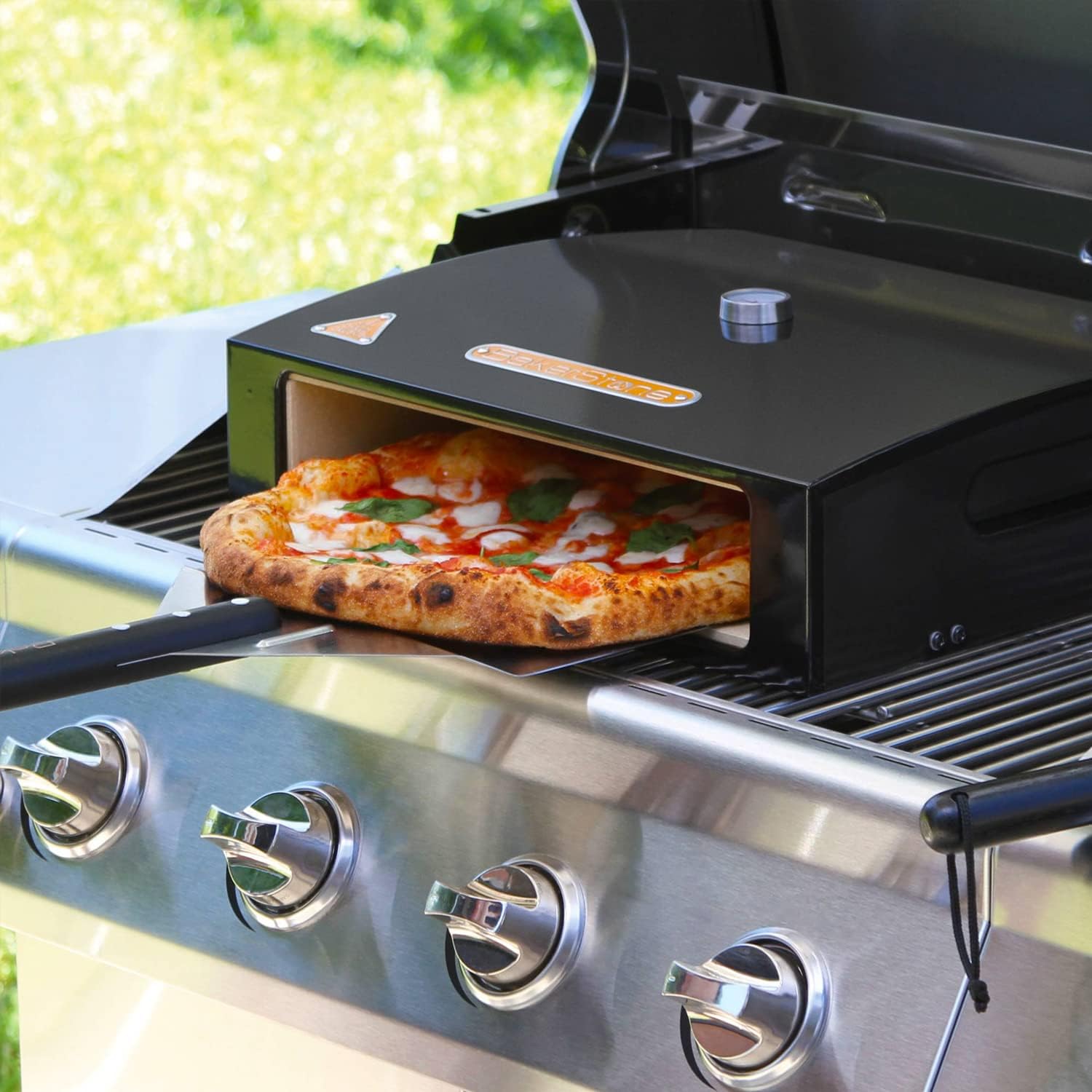 BakerStone Pizza Oven Box Kit for Grill Top, Outdoor Pizza Oven 5-sided Stone Baking Chamber with Wood Pizza Peel, Turning Peel For Backyard Patio Camping Barbecues, Basic Series