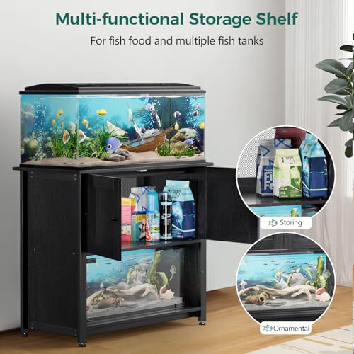 40-50 Gallon Fish Tank Stand with Cabinet, Metal Aquarium Stand for Accessories Storage, Reptile Tank Turtle Terrariums Table Bearable 1000LBS, Accommodates 2 Aquariums