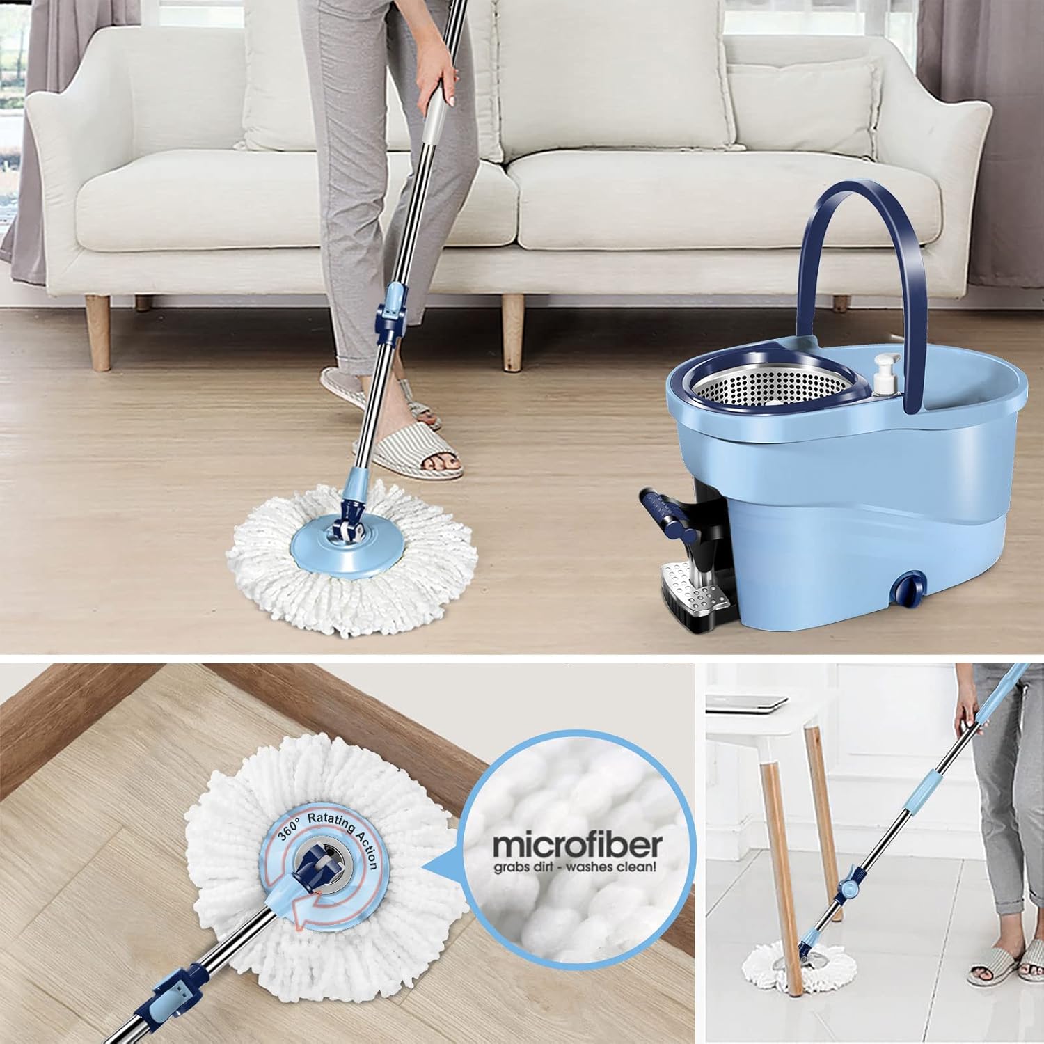MASTERTOP Spin Mop and Bucket with Wringer Set and Spin Mop and Bucket with Foot Pedal