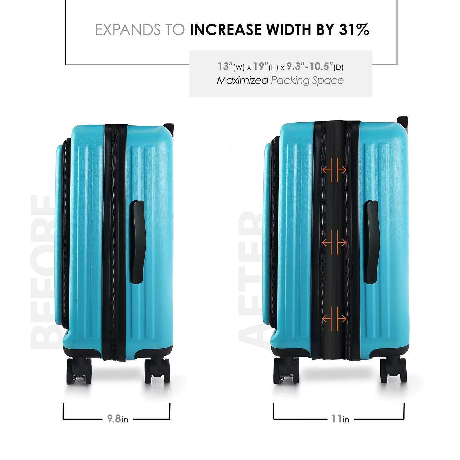StorageBud 20 inch Hardside Carry-On Expandable Luggage, Front Pocket Luggage Set Spinner Suitcase Set, Teal