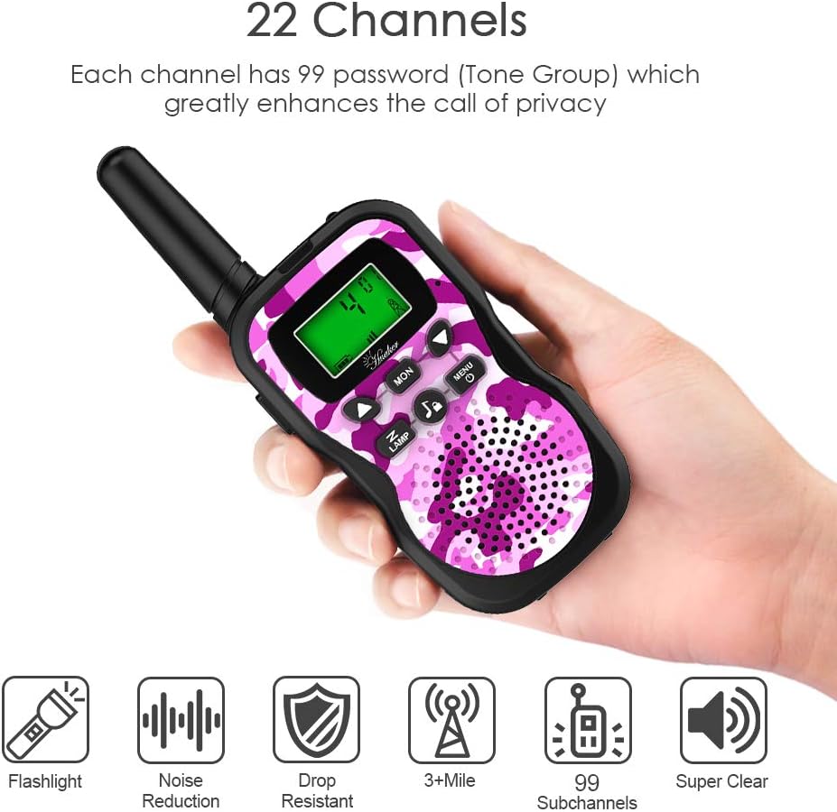 Huaker Kids Walkie Talkies,3 Pack 22 Channels 2 Way Radio Toy with Flashlight and LCD Screen,3 Miles Range Walkie Talkies for Kids Outside Adventures, Camping, Hiking