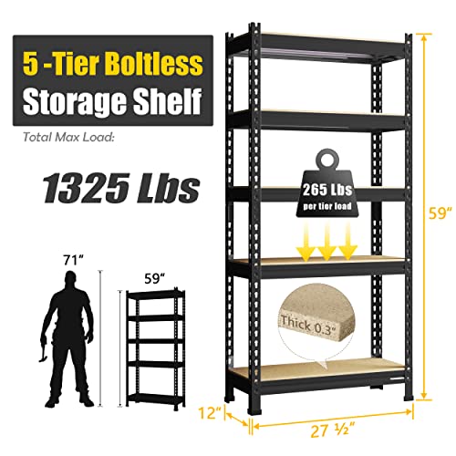 PrimeZone 2 Pack Storage Shelves 48" x 24" x 72" - 5 Tier Heavy Duty Adjustable Garage Storage Shelving, Metal Storage Utility Rack Shelf Unit for Warehouse Pantry Closet Kitchen, Black