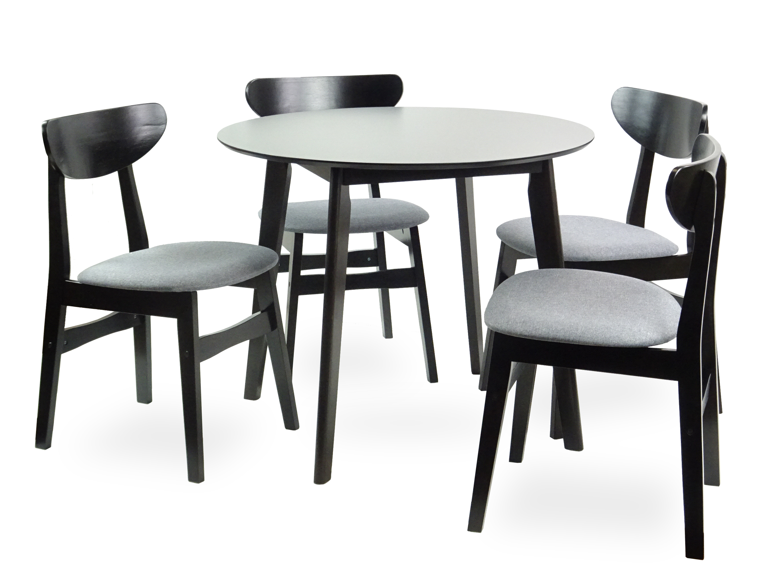 Set of 5 Dining Kitchen Round Table and 4 Yumiko Side Chairs Solid Wood w/Padded Seat, Espresso Color