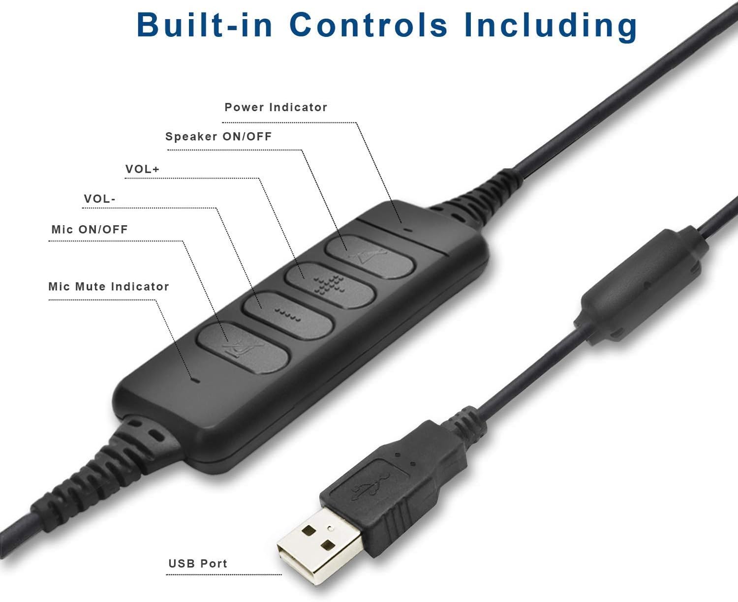 USB Headset with Microphone Computer Headphone with Noise Cancelling, Corded Monaural H390 Headset Computer Pro Headphones for Business Skype UC Lync Softphone Call Center Office