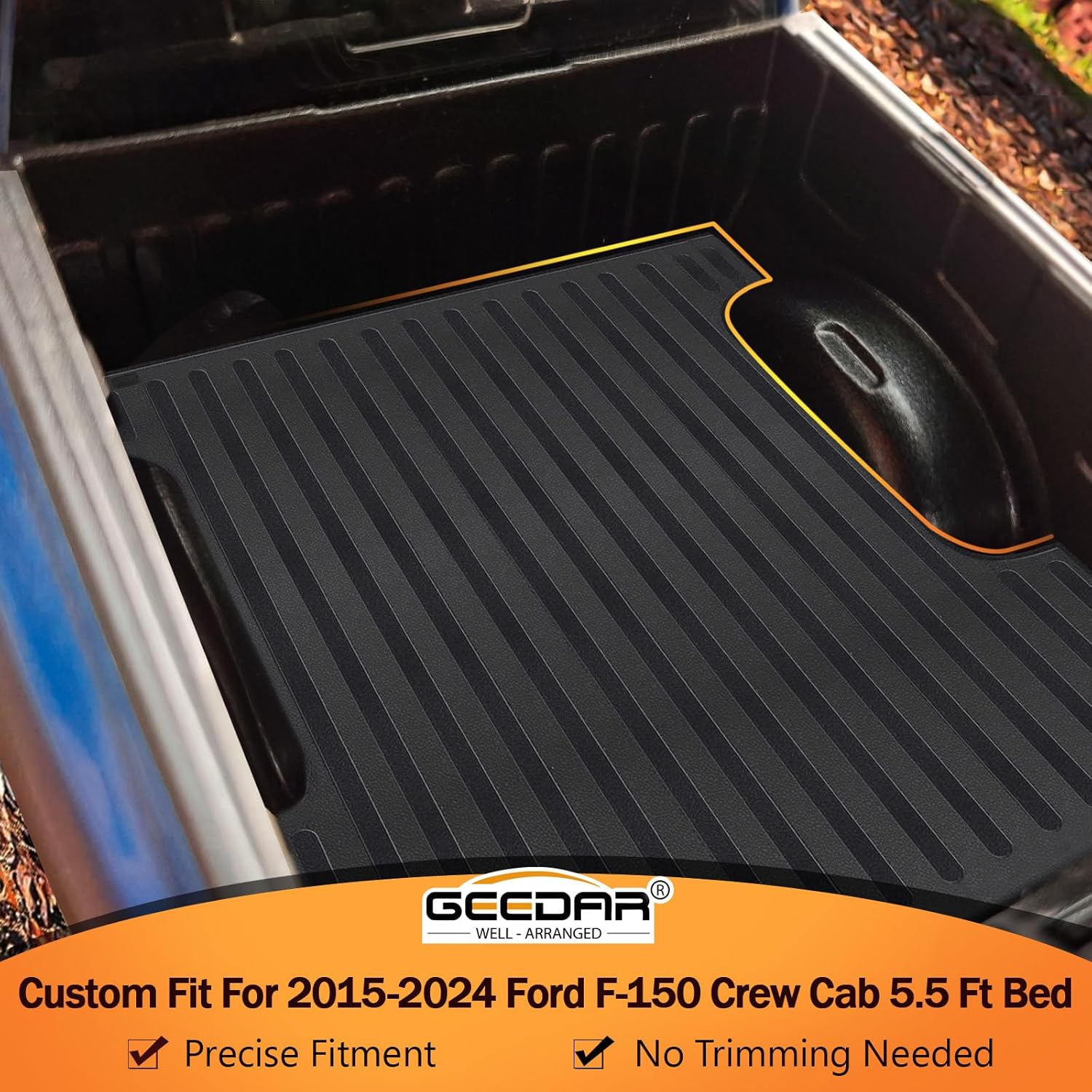 Heavy Duty Rubber Bed Mat for 2015-2024 Ford F-150 5.5 Ft CrewCab Bed Liner, Ford F-150 5.5 Ft Bed Mat, Ford F150 Accessories, Black