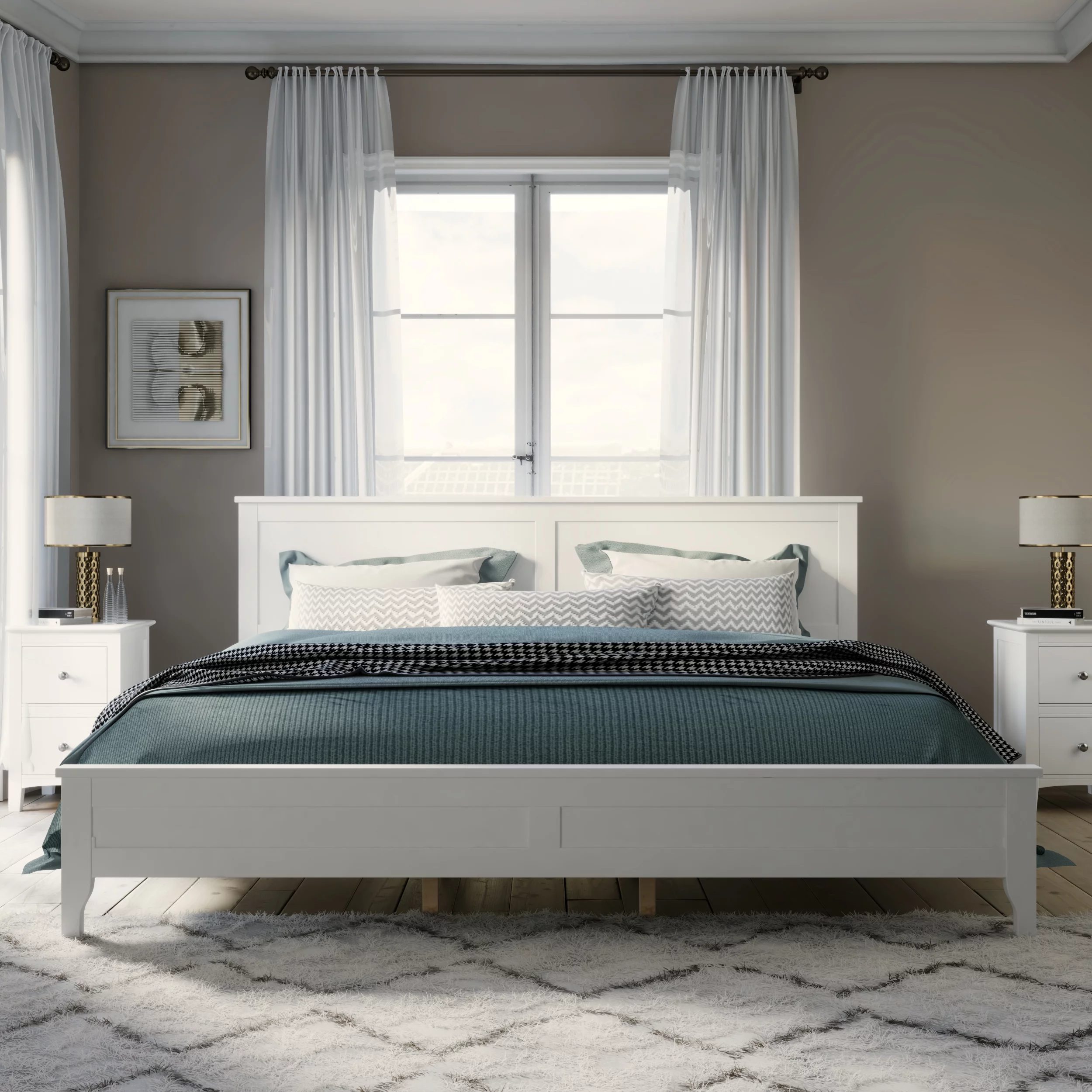 CoSoTower White Solid Wood 5 Pieces King Bedroom Sets(Bed+Nightstand*2+Chest+Dresser)