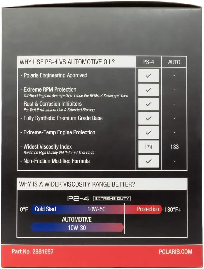 Polaris Off Road Full Synthetic Oil Change Kit, 2881697, 3 Quarts of PS-4 Extreme Duty Engine Oil and 1 Oil Filter Pack of 2