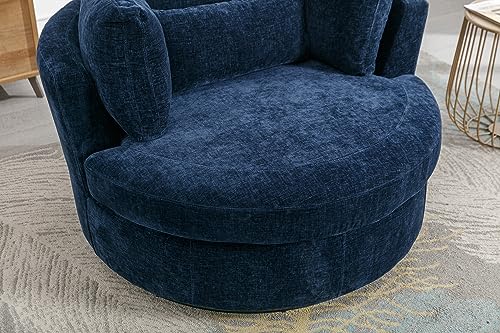 Oversized Swivel Accent Barrel Chair with Storage Ottoman+ 4 Pillow, Comfy Chaise Lounge Chair Big Round Reading Chair Cuddler Chair for Living Room Bedroom(Terracotta Chenille with Ottoman)