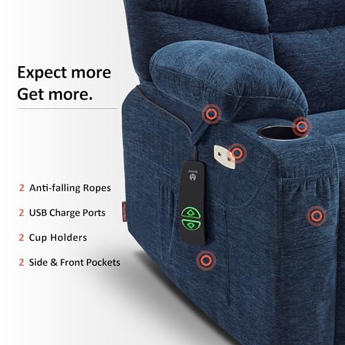 MCombo Power Lift Recliner Chair with Extended Footrest for Elderly People, Fabric 7287 (Navy Blue, Medium)