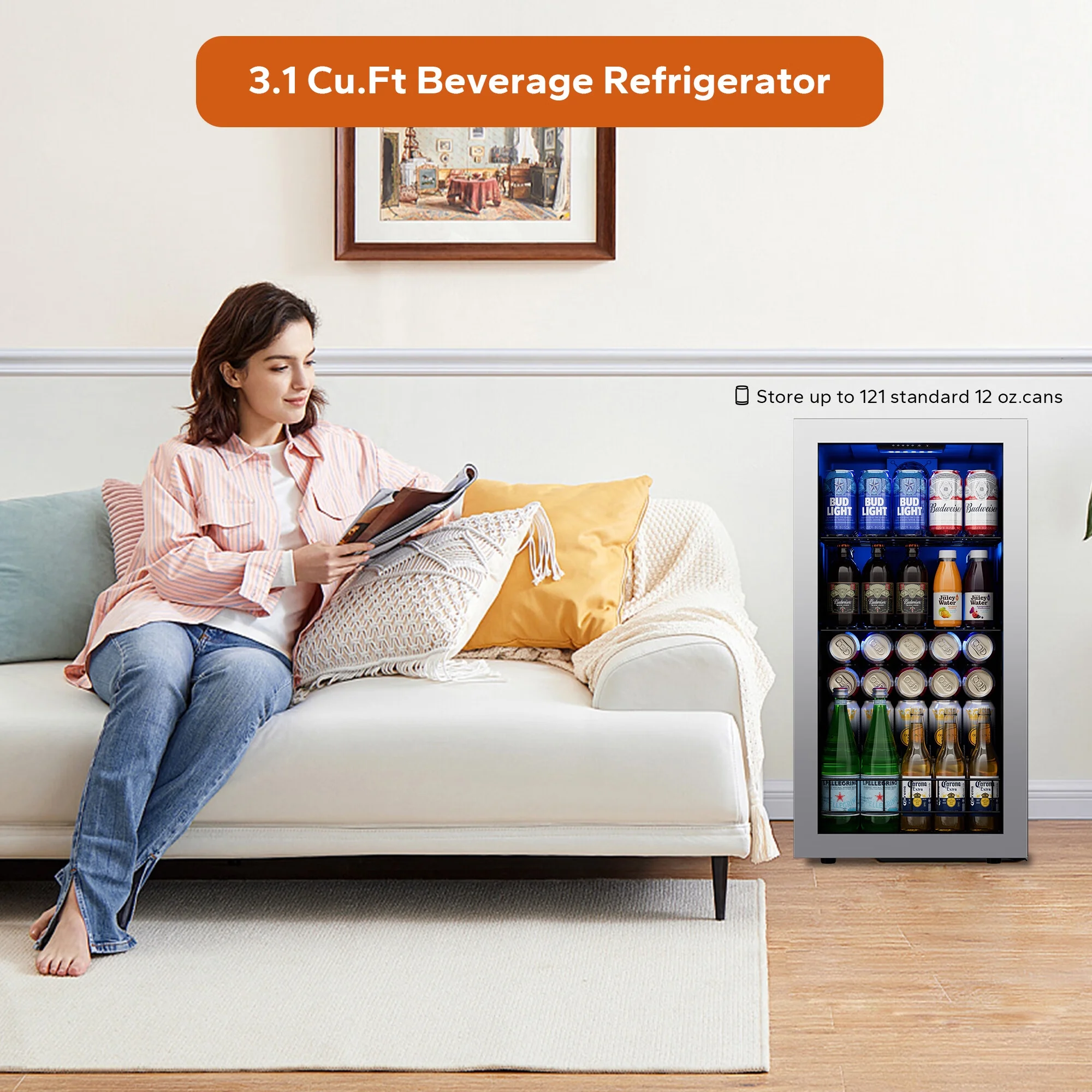 Ca'Lefort Beverage Refrigerator Cooler,242 Can Freestanding Beverage Fridge，Mini fridge with Glass Door for Home/Bar/Office(2 Pack)