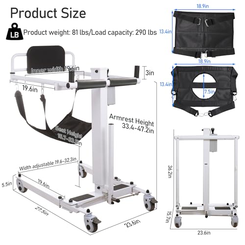 Patient Lift for Home Wheelchair Lift Transfer Chair, Bathroom Wheelchair, Patient Transfer Chair, Bedside Commode, Shower Chair, Portable car Lift, Lift Seats for Elderly with Soft Cushion