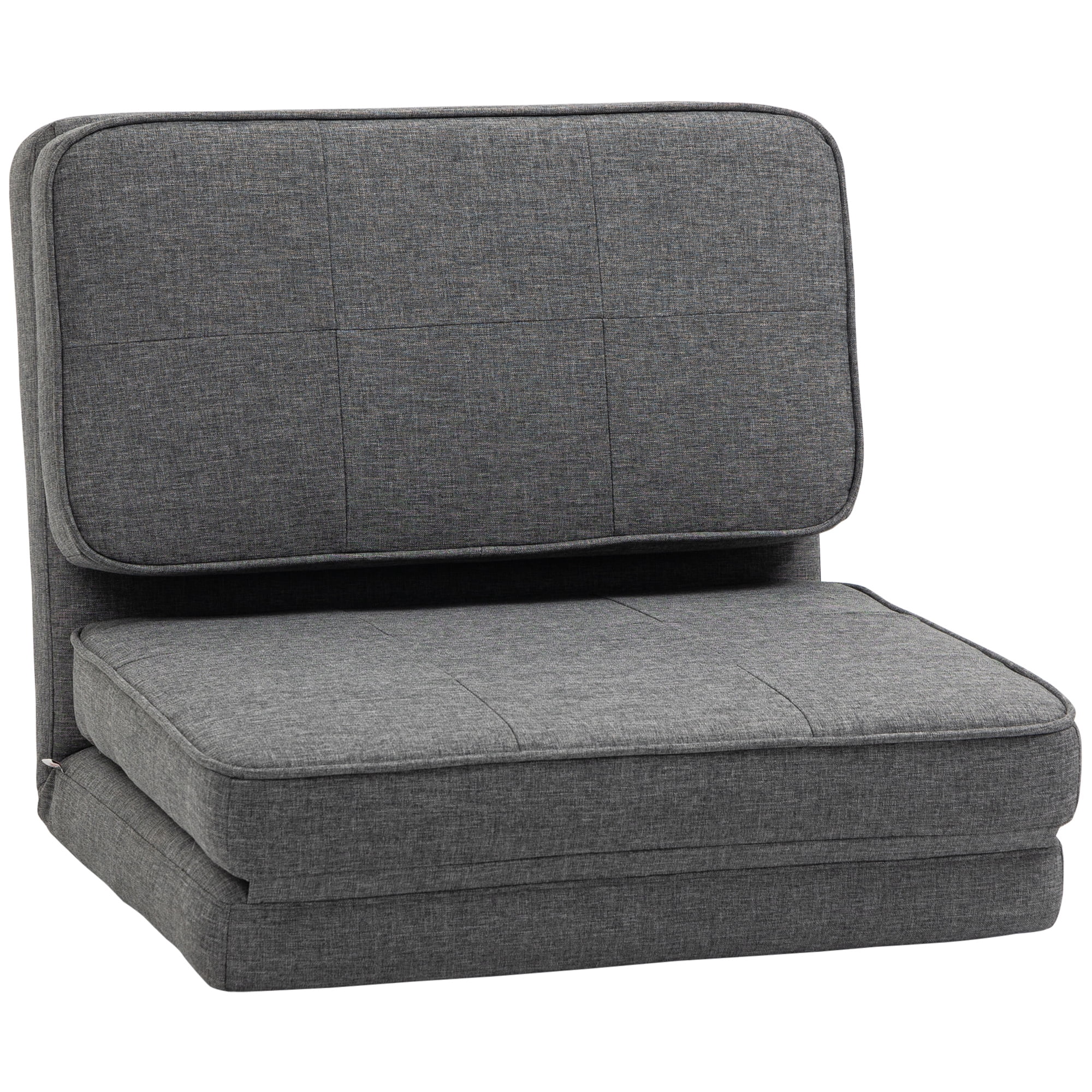 HOMCOM Convertible Flip Chair, Folding Upholstered Floor Sofa, Adjustable Guest Chaise Lounge, Dorm Bed with Metal Frame for Living Room and Bedroom, Dark Grey