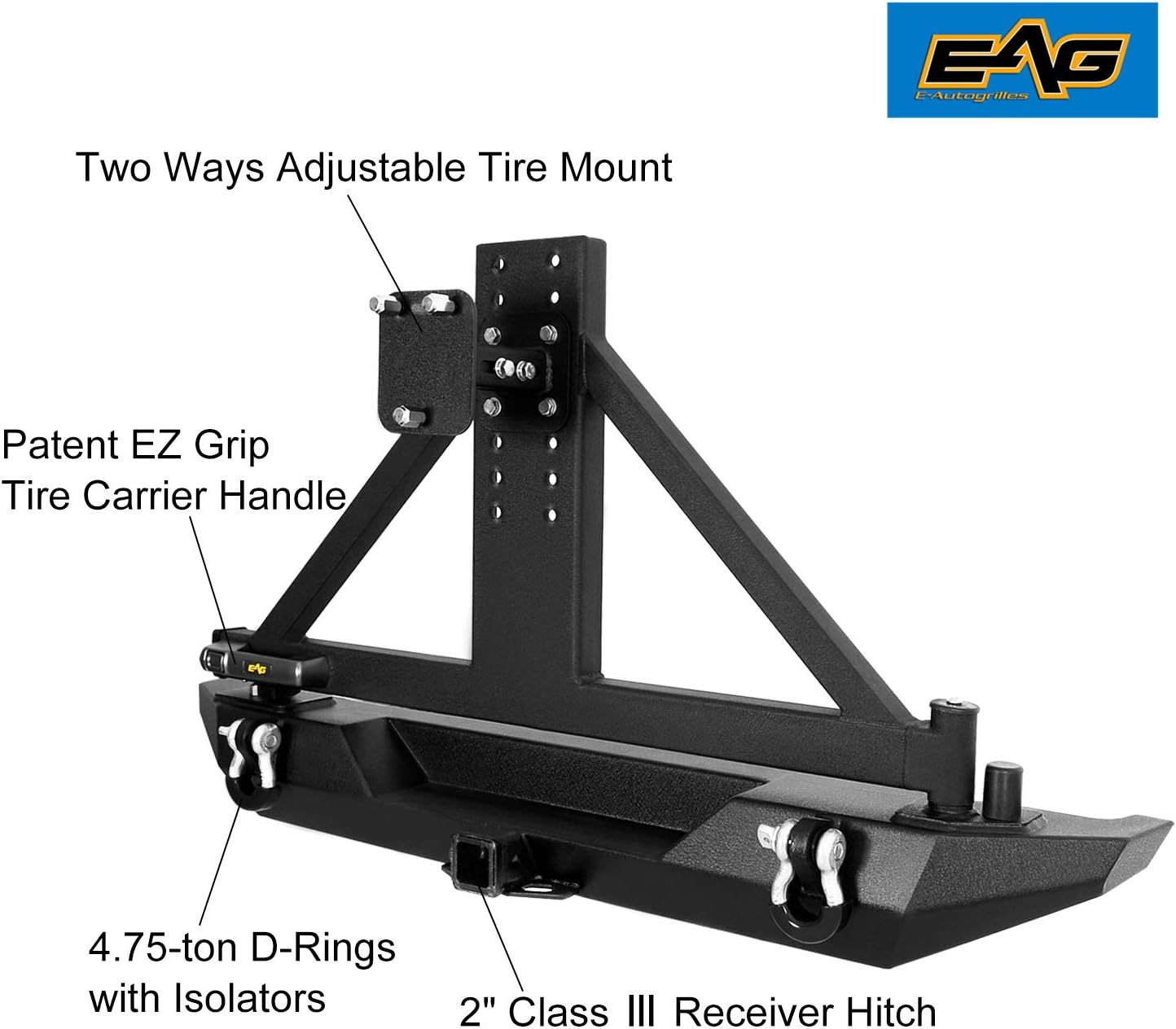 EAG Rock Crawler Rear Bumper with Secure Lock Tire Carrier Fit for 76-86 Wrangler CJ