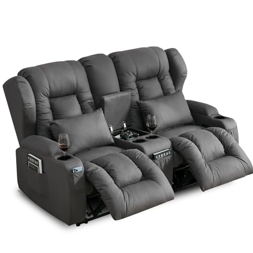65" Loveseat Recliner Reclining Loveseat with Console - Comfy Manual RV Recliner Loveseat Sofa Couch Home Theater Seating with Pillows, Cup Holders - Recliner Chair for Living Room RV Furniture