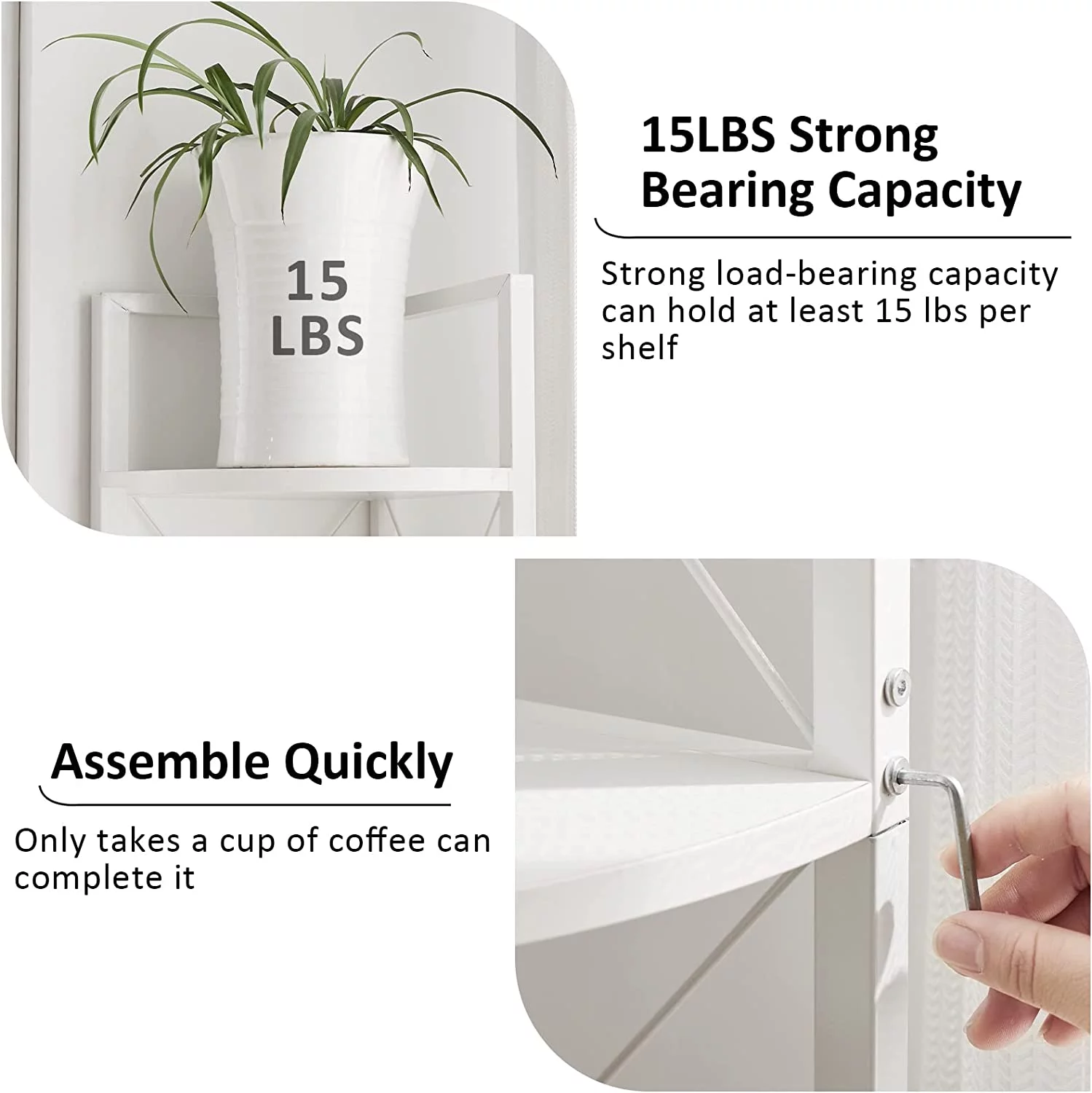 YGDU 5-Tier Corner Shelf Stand, Tall Corner Bookshelf Corner Plant Stand, Corner Storage Shelves for Living Room, Home Office, Small Space, Black