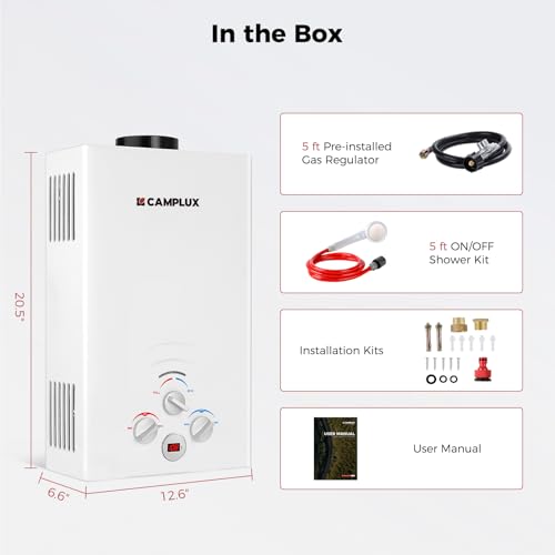 CAMPLUX 2.64 GPM Propane Portable Gas Water Heater, 68,000 BTU Outdoor Tankless Camping Water Heater with Digital Display, White