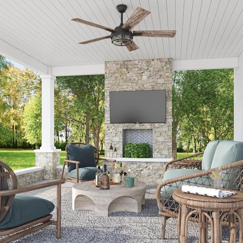 Prominence Home Freyr, 52 Inch Indoor Outdoor LED Ceiling Fan with Light, Remote Control, Dual Mounting Options, 5 Dual Finish Blades, Reversible Motor - 51484-01 (Textured Black)