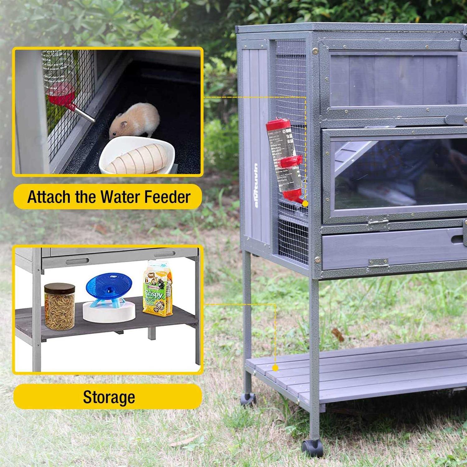 Aivituvin Hamster Cage Large Guinea Pig Cage with Metal Frame Movable Rat Habitat with Aluminium Alloy Edge,Plastic Deep Not Leakage Pull Out Tray,Storage - Pet Supplies online store