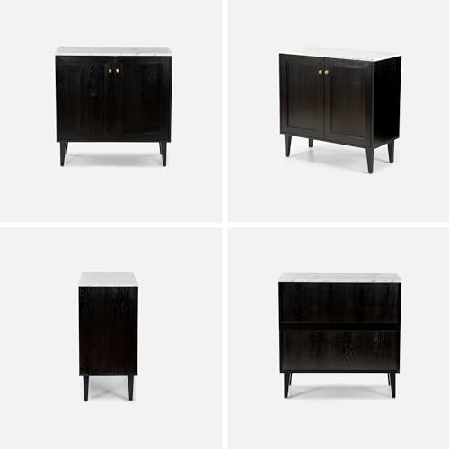 Black Storage Cabinet, Sideboard Buffet Cabinet Modern Accent Cabinet with Faux Marble Top & Adjustable Shelves, Wooden Credenza, Console Table Entryway Cabinet for Living Room