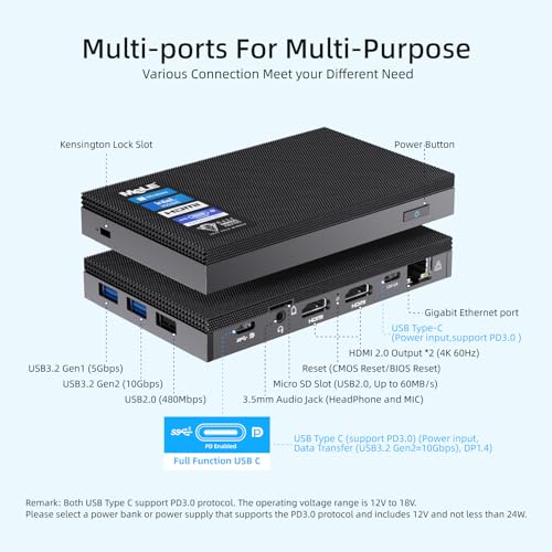 MeLE Fanless N100 Mini PC Windows 11 Pro 16GB Ram 512GB ROM Micro PC Quieter4C 2X HDMI 4K USB-C Triple Display 2.4G/5G WiFi BT5.1 GbE Small Desktop Computer on Business Home IoT NAS Astrophotography