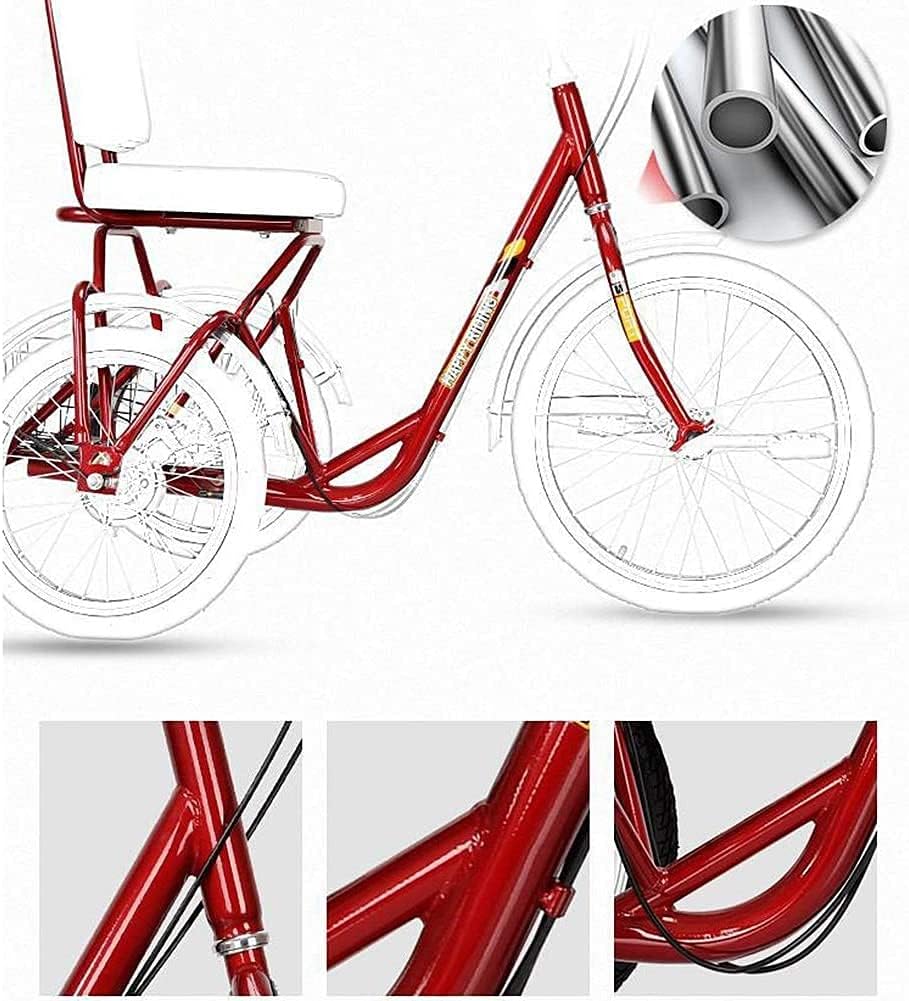Adults Tricycle 3 Wheel Cruiser Trike Bikes, Safe Fast Shipment Adult Tricycles Single Speed 20Inch 3 Wheel Bikes Bicycles with Rear Shopping Basket for Se