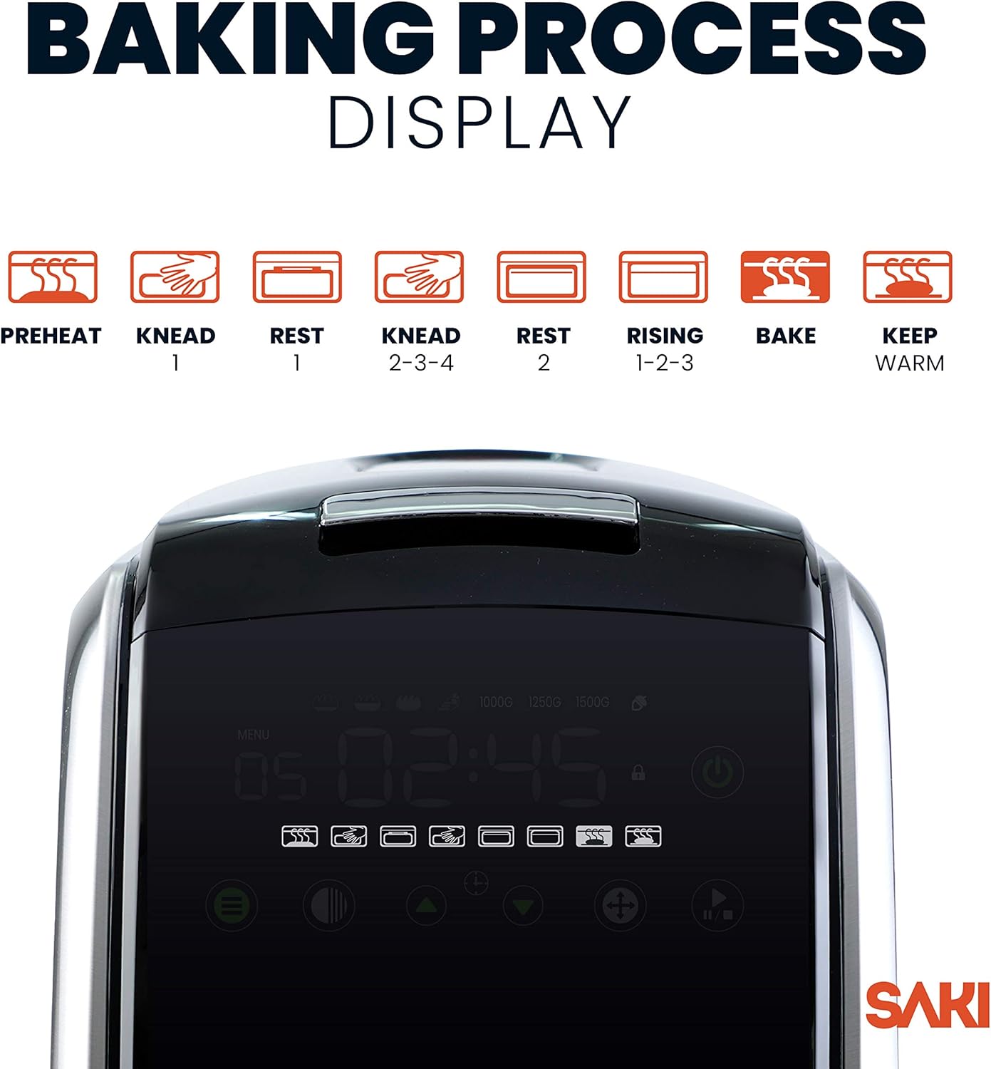 SAKI 3 LB Large Bread Maker Machine, 12-in-1 Programmable Large Bread Machine, with Nonstick Ceramic Bread Pan & Large Digital Touch Panel, 3 Loaf Sizes with 3 Crust Colors Options, Keep Warm Mode
